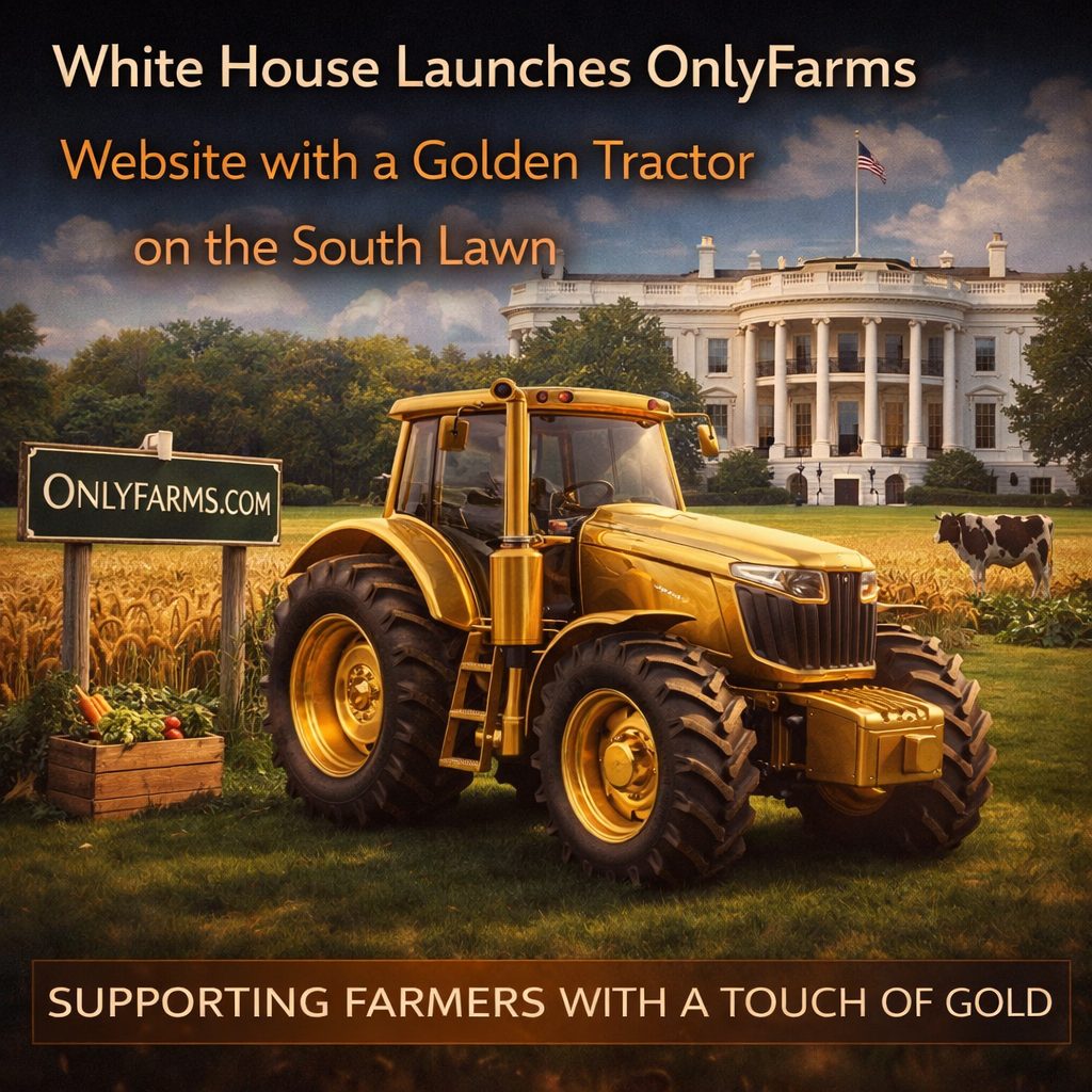 White House Launches OnlyFarms Website with a Golden Tractor on the South Lawn