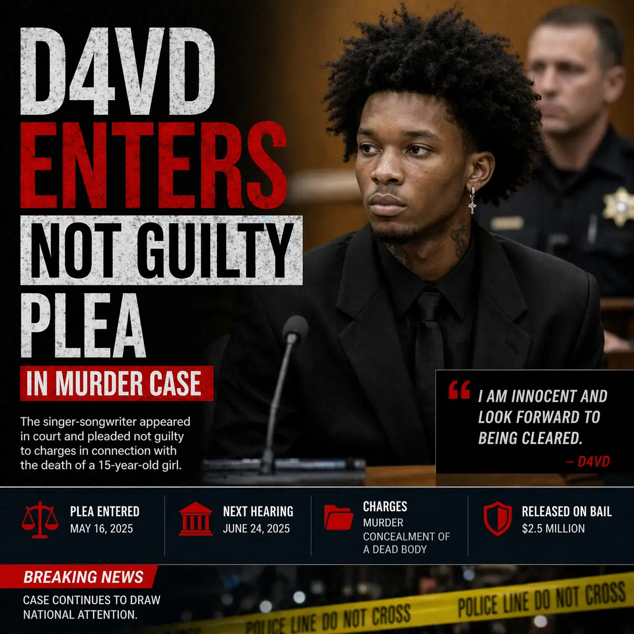 D4vd Enters Not Guilty Plea in Murder Case