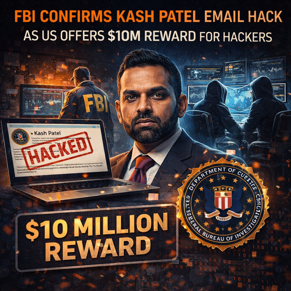 FBI Confirms Kash Patel Email Hack as US Offers $10M Reward for Hackers