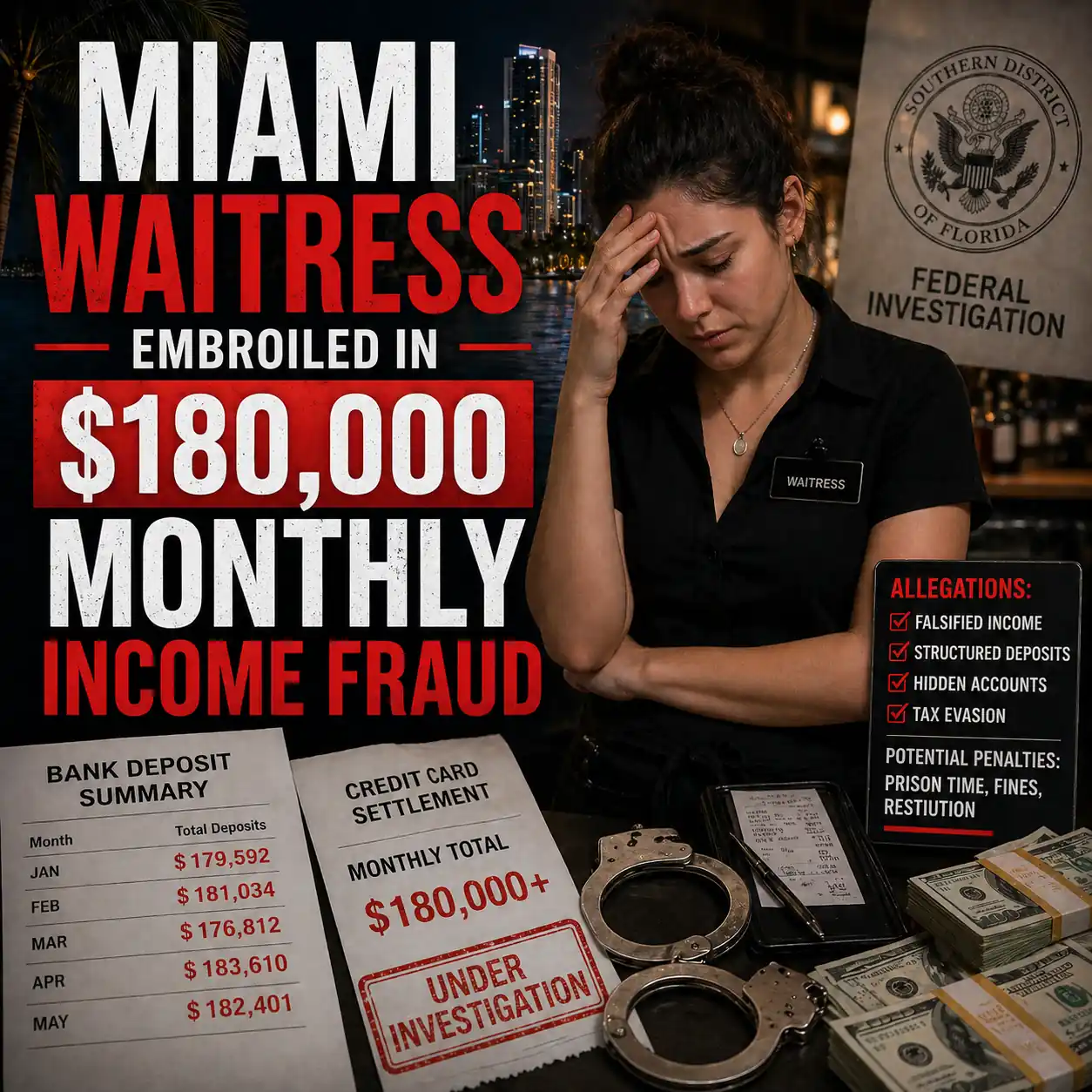 Miami Waitress Embroiled in $180,000 Monthly Income Fraud