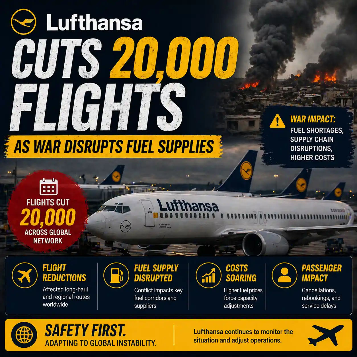 Lufthansa Cuts 20,000 Flights as War Disrupts Fuel Supplies