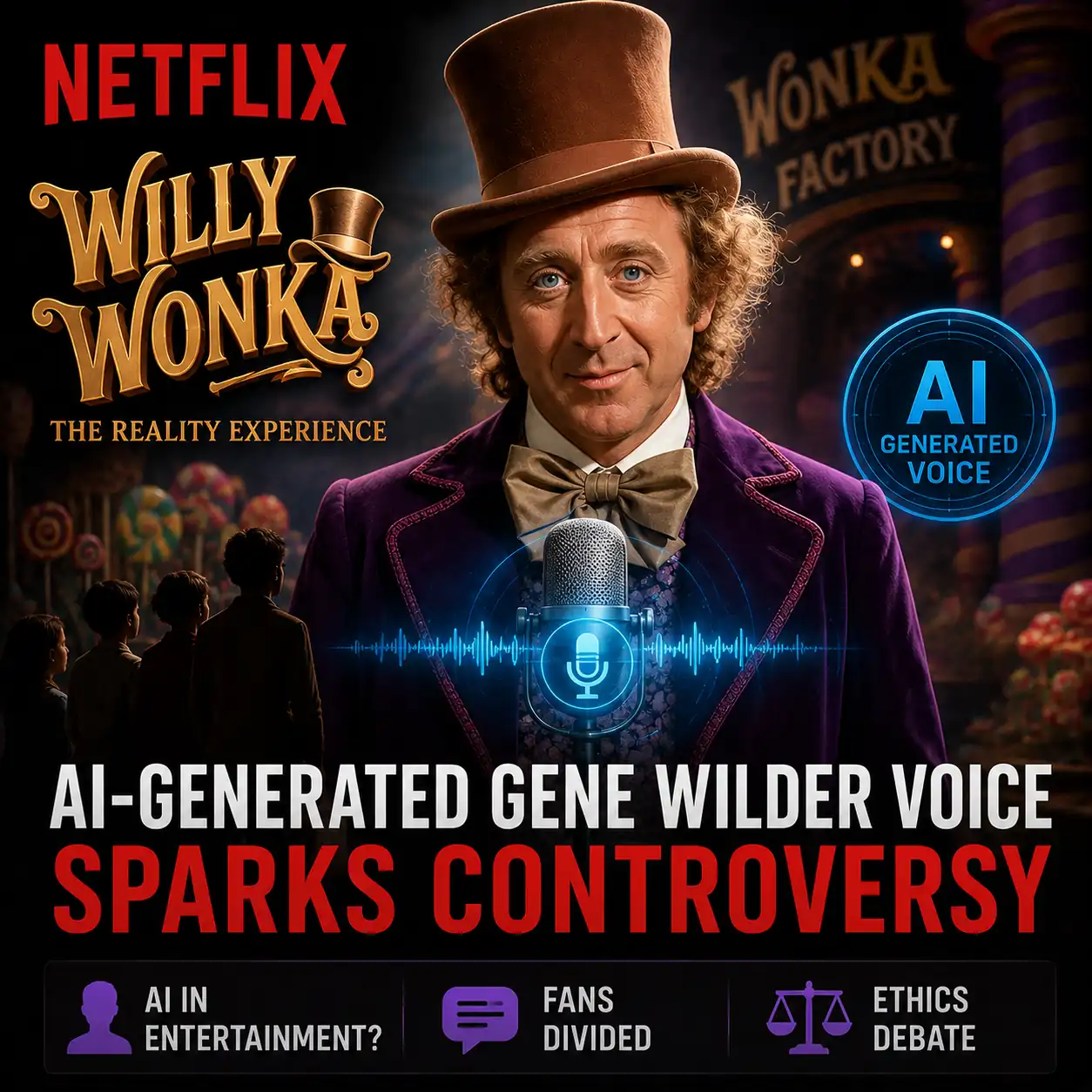 Netflix Uses AI to Recreate Gene Wilder's Voice in Willy Wonka Reality Show