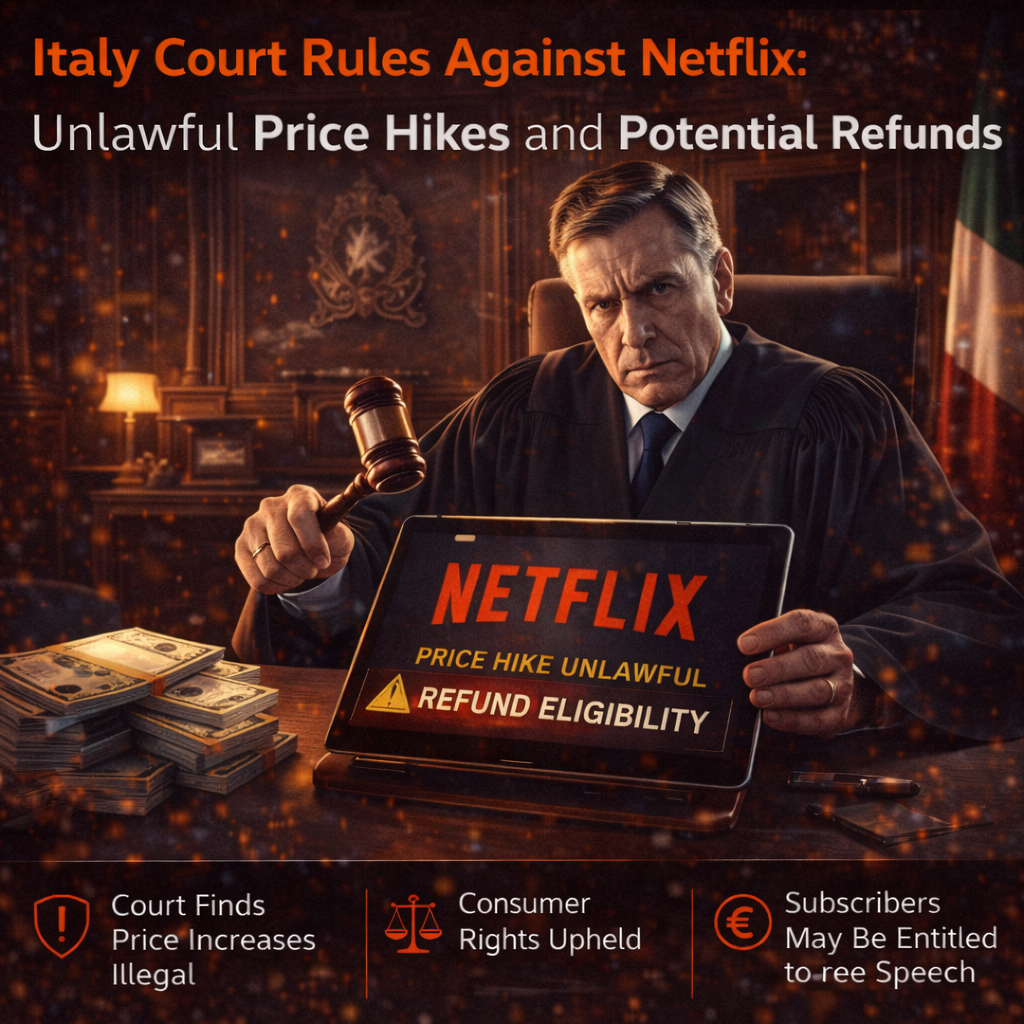 Italy Court Rules Against Netflix: Unlawful Price Hikes and Potential Refunds