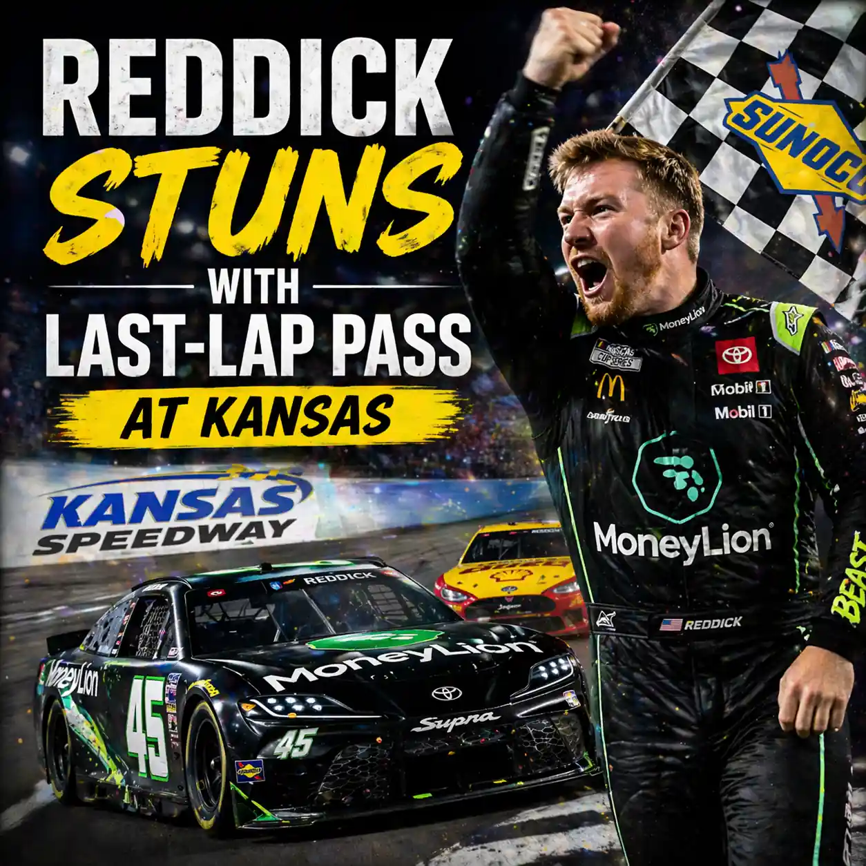 Reddick Stuns with Last-Lap Pass in Kansas NASCAR Cup