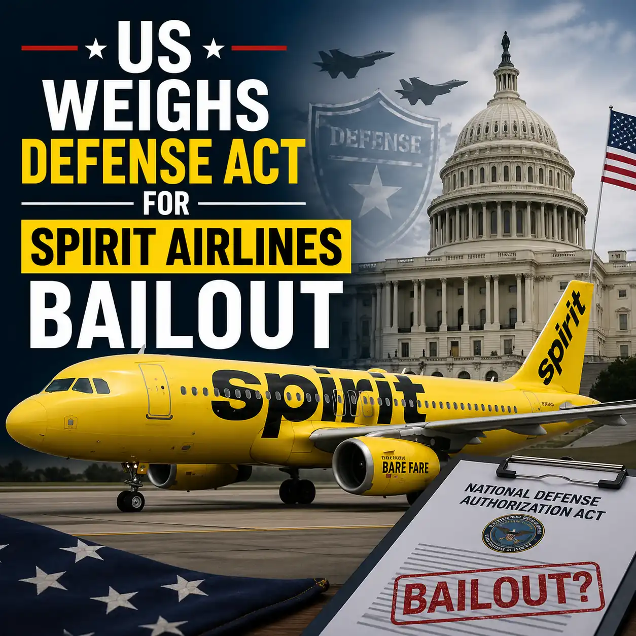 US Weighs Defense Act for Spirit Airlines Bailout