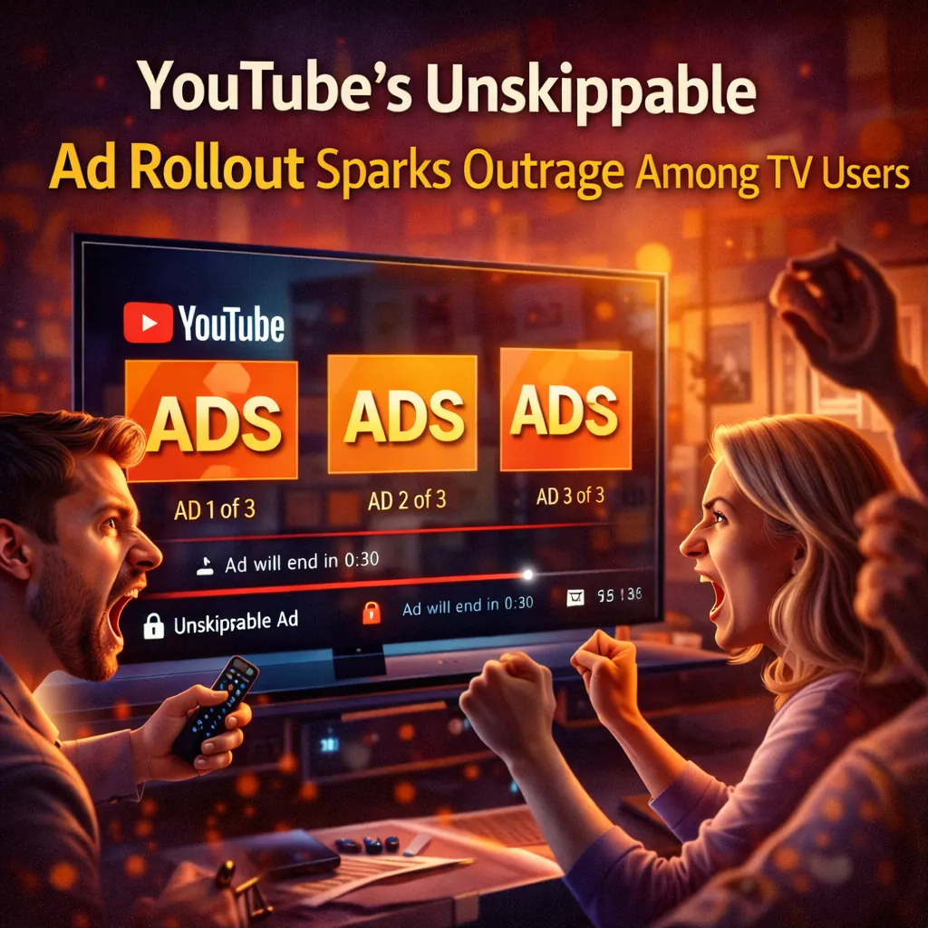 YouTube's Unskippable Ad Rollout Sparks Outrage Among TV Users
